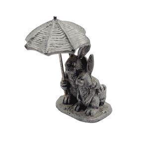 Pewter Figurine By Ricker Bartlett 2 Rabbits Under Umbrella Ziggy & Lollipop